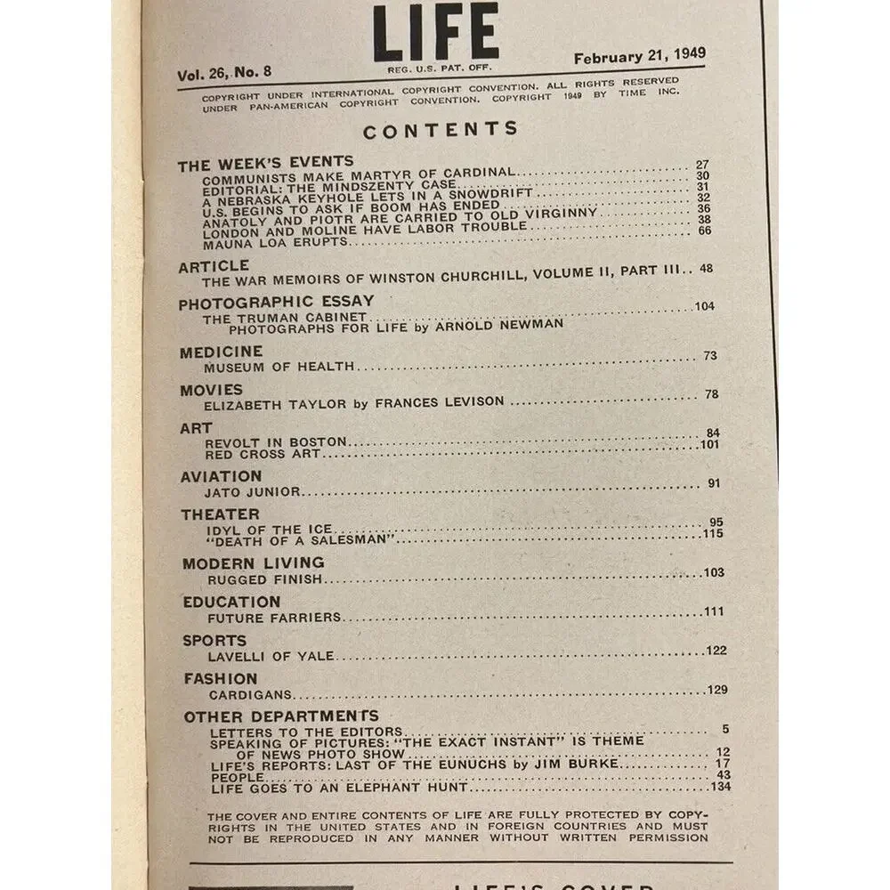 LIFE Magazine February 21 1949 Dean Acheson Cover Elizabeth Taylor Photos